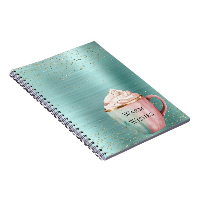 Caderno Espiral Mint Rosa Dourada de Cacau Deseja Confetti Sparkle (Lado Direito)