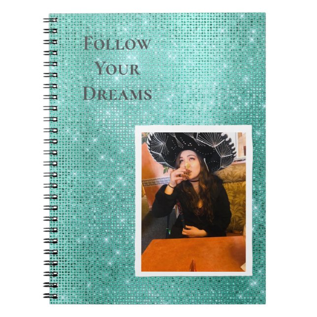 Caderno Espiral Mint Sparkle Sua Cotação Personalizada de Foto (Frente)