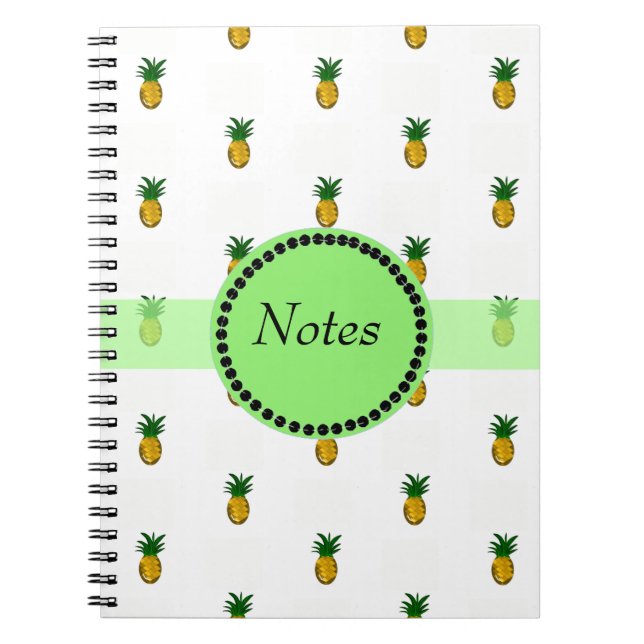 Caderno Espiral Minúsculos Abacaxis Dourados (Frente)