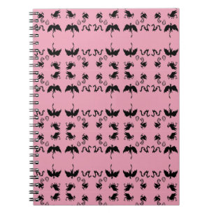 Caderno Espiral minúsculos dragões cor-de-rosa