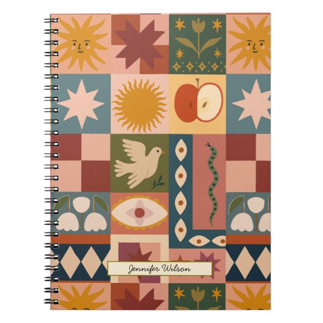Caderno Espiral Mística de Patchwork Celestial da Boêmia Personali (Frente)