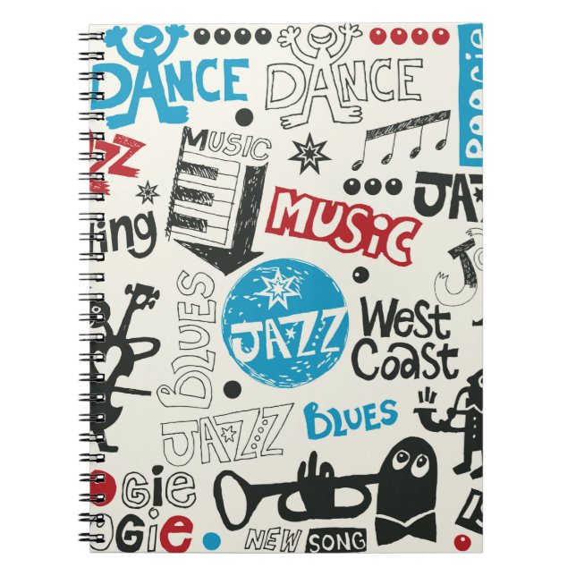 Caderno Espiral mistura de rabiscos jazz (Frente)