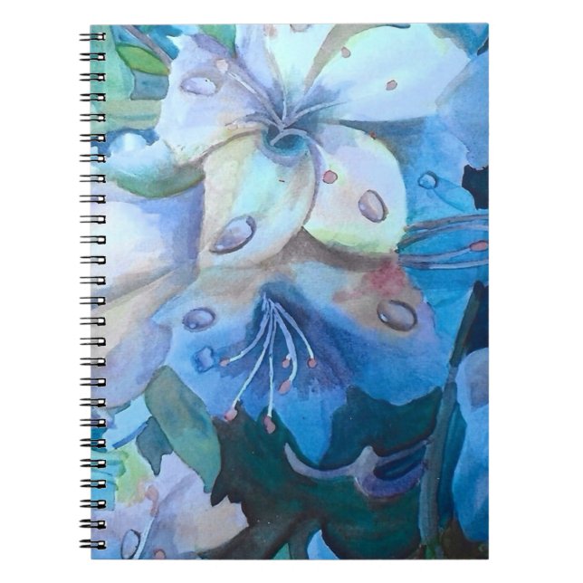 Caderno Espiral Misty Blue Azaleas em Watercolor (Frente)