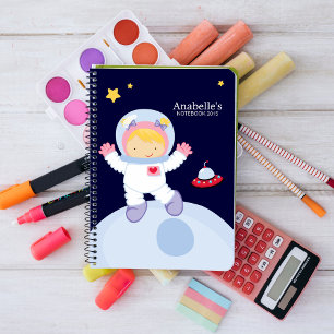 Caderno Espiral Miúdo da menina do astronauta personalizado