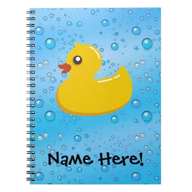 Caderno Espiral Miúdos personalizados do pato bolhas azuis de (Frente)