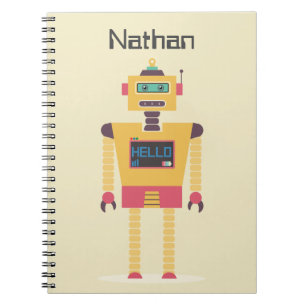 Caderno Espiral Miúdos personalizados do robô ilustração retro