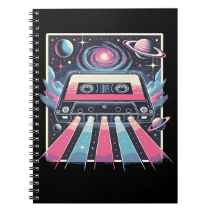 Caderno Espiral Mixtape cosmica retrô - Cassete de onda sintética