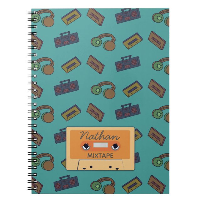 Caderno Espiral Mixtape Personalizada com Padrão de Música Retroat (Frente)