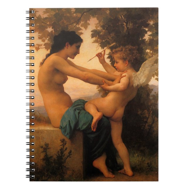 Caderno Espiral Moça defendendo-se de Cupido de Bouguereau (Frente)