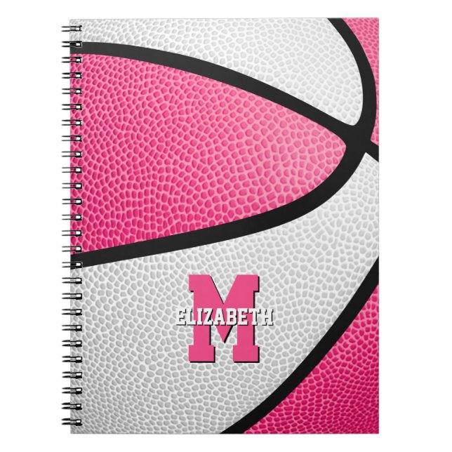 Caderno Espiral moças brancas cor-de-rosa de basquete monograma (Frente)