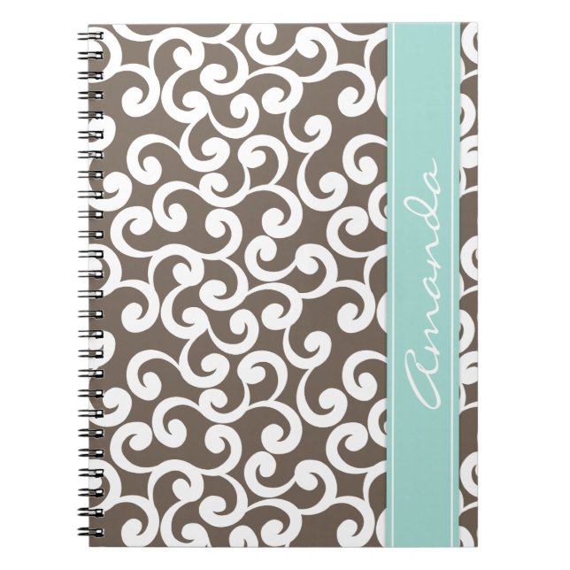 Caderno Espiral Mocha e Mint Monogrammed Elements Impressão (Frente)