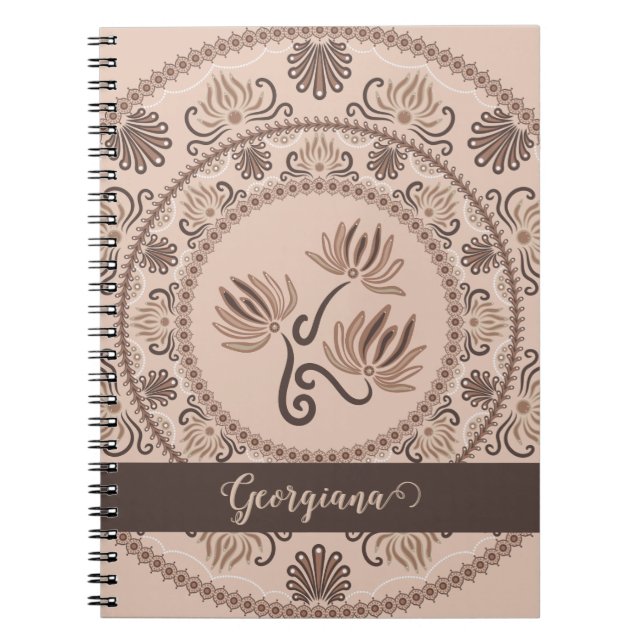 Caderno Espiral Mocha Rococo de Revival Personalizado Dot Mandala (Frente)