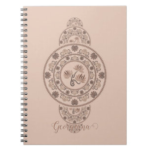 Caderno Espiral Mocha Rococo Lotus Mandala Ornamental Personalizad