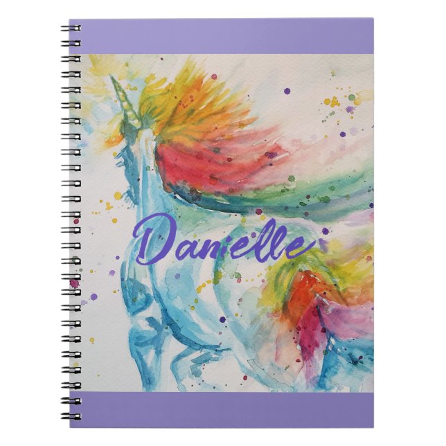 Caderno Espiral Mochila Unicórnio Pintura Aquarela Arco-íris Menin (Frente)