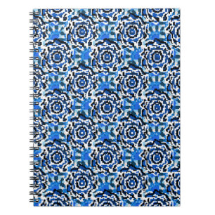 Caderno Espiral Moda abstrato floral, azul, preta e bege