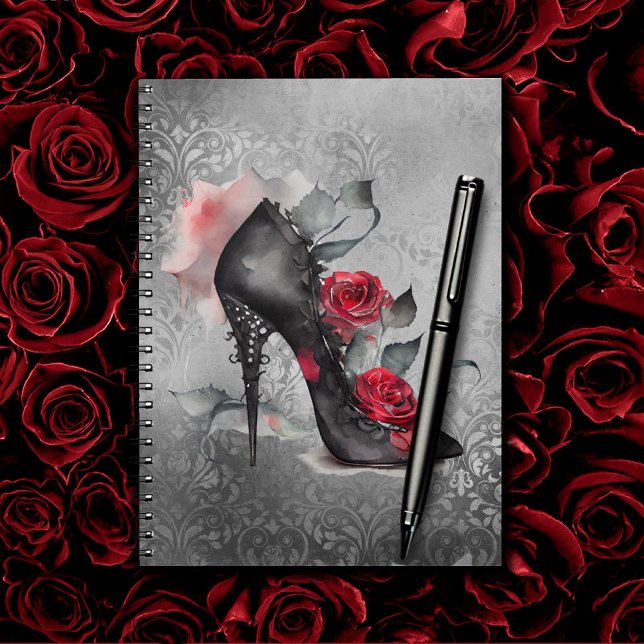 Caderno Espiral Moda Gótica Estiletto Espetado e Rosa vermelha (Criador carregado)