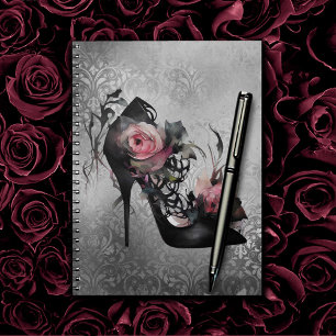 Caderno Espiral Moda Gótica Stiletto Heel com Rosas Rosa Mauve