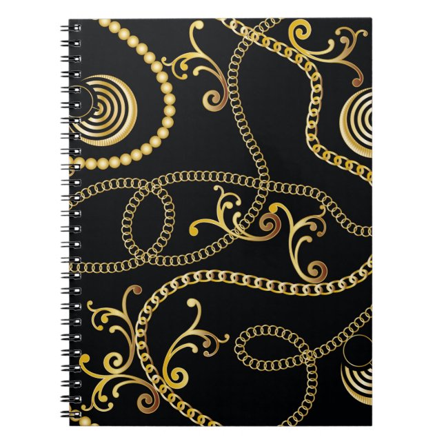 Caderno Espiral Moda sem costura da corrente do ouro, Illustrati (Frente)