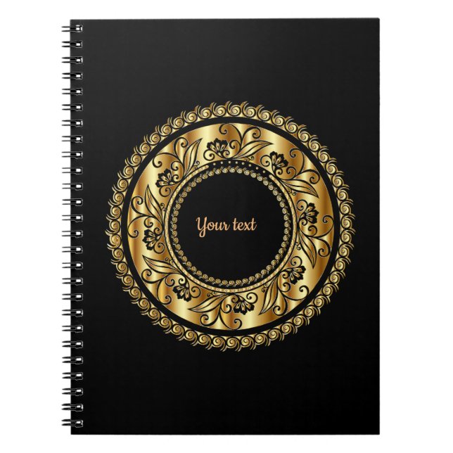 Caderno Espiral Modelo de Elegância Preta e Dourada (Frente)
