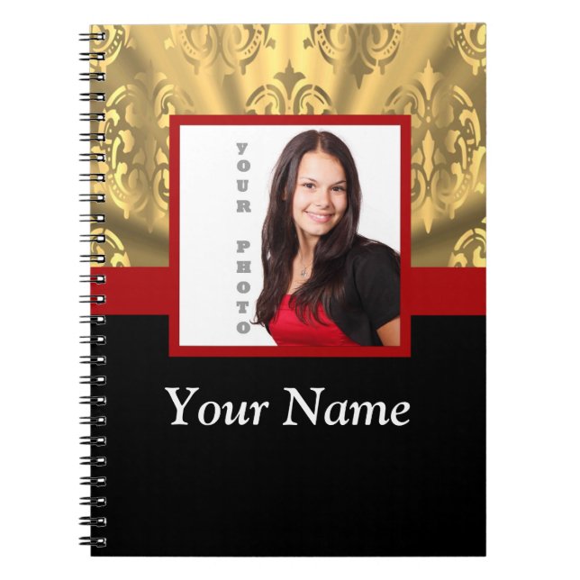 Caderno Espiral modelo de foto damasco dourado (Frente)