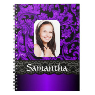Caderno Espiral Modelo de foto personalizado do local roxo e preto