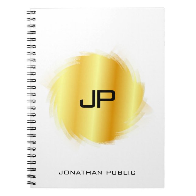 Caderno Espiral Modelo de Monograma Elegante Aspecto Metálico Inve (Frente)