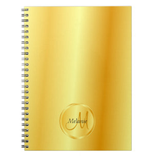 Caderno Espiral Modelo de Monograma Elegante com aparência Dourada