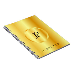 Caderno Espiral Modelo de Monograma Moderno com Aparência Metálica