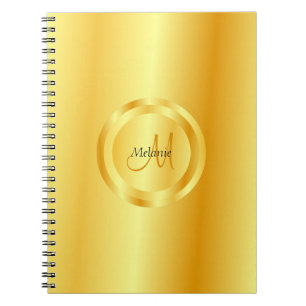 Caderno Espiral Modelo de Monograma Moderno Elegante em Ouro Falso