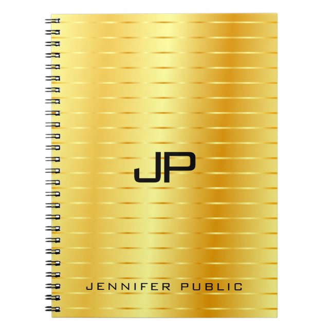 Caderno Espiral Modelo de Monograma Personalizado Dourado Falso (Frente)