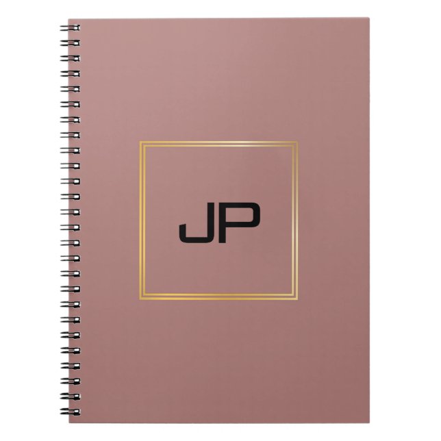Caderno Espiral Modelo de Monograma Personalizado Dourado rosa (Frente)