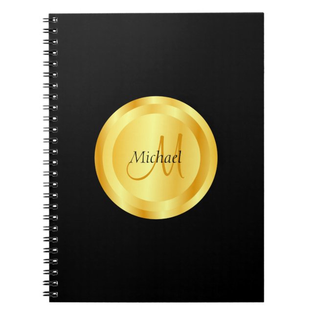 Caderno Espiral Modelo Elegante Dourado Faux Personalizado Monogra (Frente)