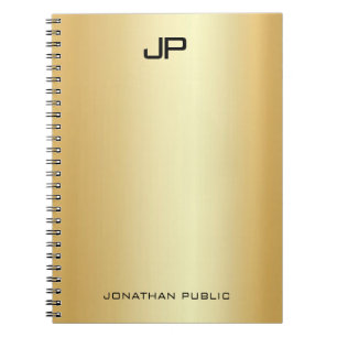 Caderno Espiral Modelo Elegante Monograma Moderno Dourado Falso Pe