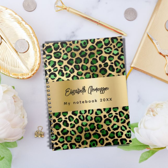 Caderno Espiral Modelo Leopardo dourado verde esmeralda (Criador carregado)