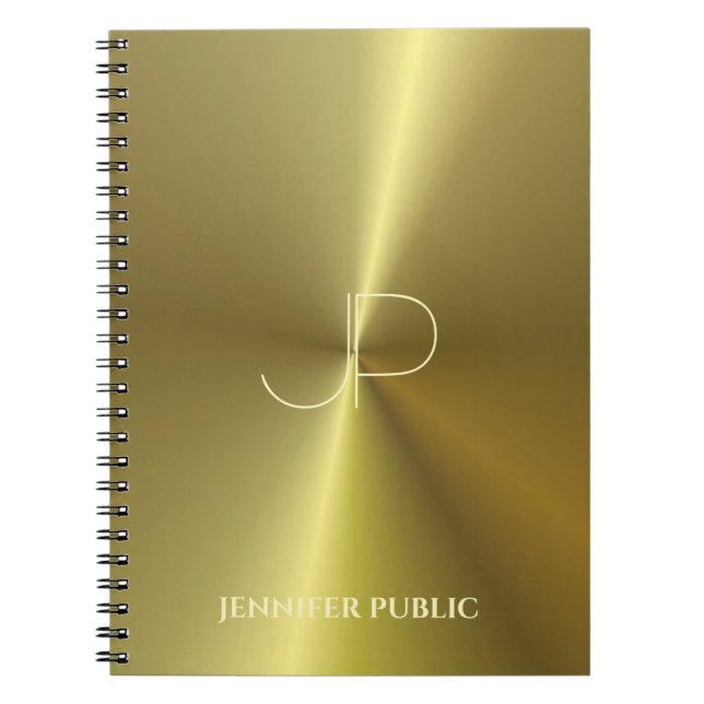 Caderno Espiral Modelo Moderno Dourado Monograma de Falhas Metálic (Frente)