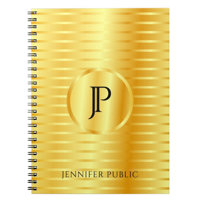 Caderno Espiral Modelo Personalizado Olhar Metálico Dourado Falso (Frente)