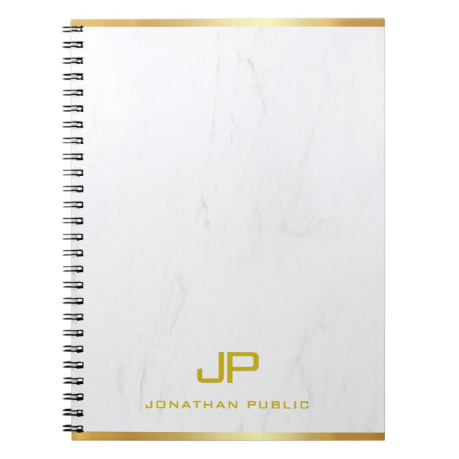Caderno Espiral Modelo Profissional Moderno de Mármore com Monogra (Frente)