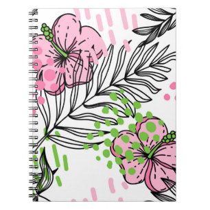 Caderno Espiral Modelo sem costura de elementos tropicais, desenha
