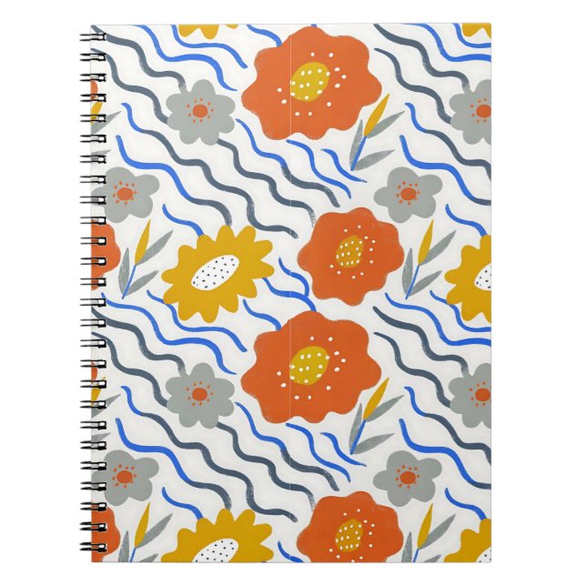 Caderno Espiral Modern Abstract Flowers Boho Wavy (Frente)