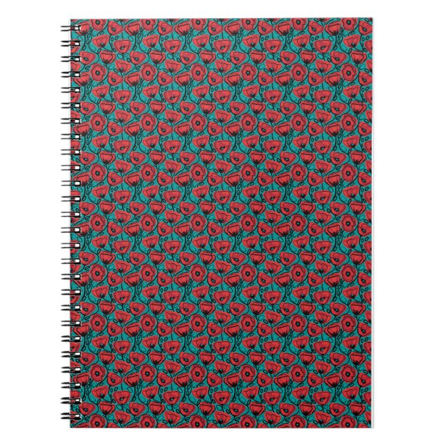 Caderno Espiral Modern Abstract Red Poppy Floral Pattern (Frente)