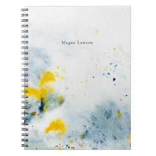Caderno Espiral Modern Abstract Watercolor  Blue and Yellow