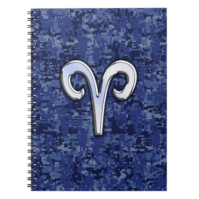 Caderno Espiral Modern Aries Zodiac Símbolo Marinho Azul Camo Digi (Frente)