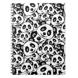 Caderno Espiral Modern Black and White Cute Panda Bear Pattern