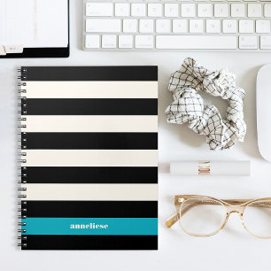 Caderno Espiral Modern Black, Cream & Turquoise Stripe