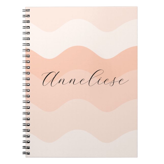 Caderno Espiral Modern Blush and Peach Waves Personalized (Frente)