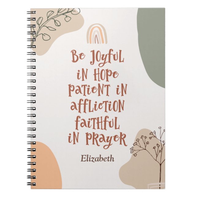 Caderno Espiral Modern Boho Christian Bíblia Verse Abstrato Art (Frente)