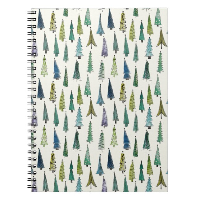 Caderno Espiral Modern Christmas Trees Illustrated Pattern (Frente)
