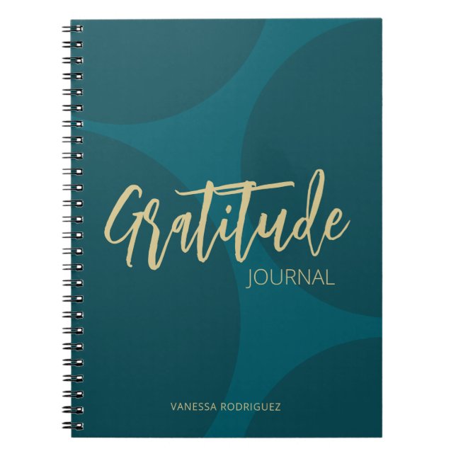 Caderno Espiral Modern Classy Turquoise Green Gold Script  (Frente)