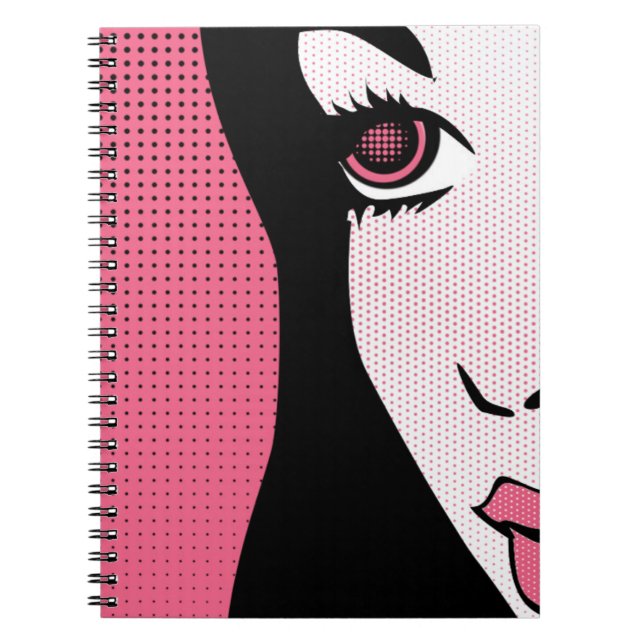 Caderno Espiral Modern Comic Book Pop Art of Woman's Face (Frente)