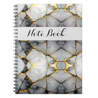 Caderno Espiral Modern Cracked Gold White & black marble
